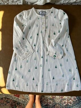 Petit Bateau White Kids Nightgown with Green Tree Print